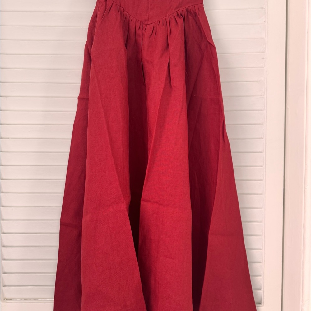 NWOT Reformation Balia Linen Midi / Maxi Dress in Sundried Tomato Red - Picture 9 of 14